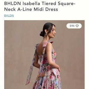 BHLDN Isabella Midi Dress; bold blooms, empire waist, & whimsical shoulder ties.
